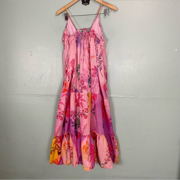 Anthropologie Alissa Tiered Floral Pink Maxi Dress Watercolor Medium Petite - Picture 8 of 10